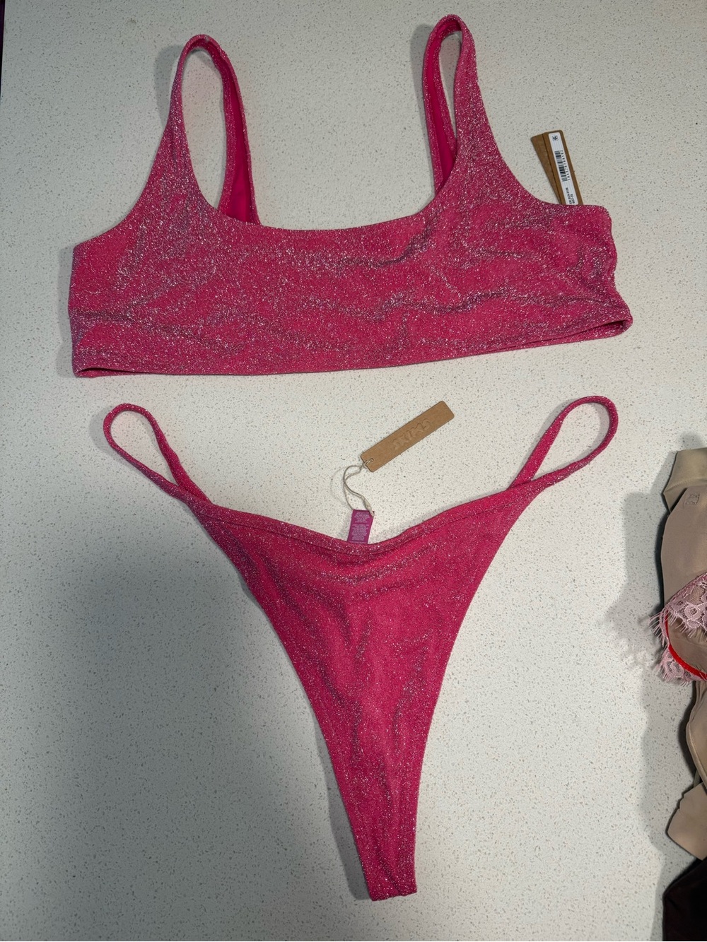 Skims Glitter Magenta Thong Scoop Neck Bikini Set 3X/4X